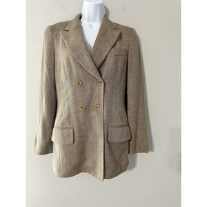 RENA LANGE 100% Cashmere Tweed Blazer Vintage Double-Breasted Brown & Tan Size S